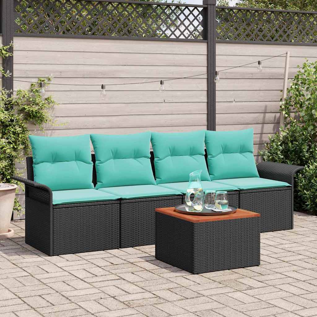 Havesofa Sæt med opbevaring 5 pcs Sort og turkis polyrattan