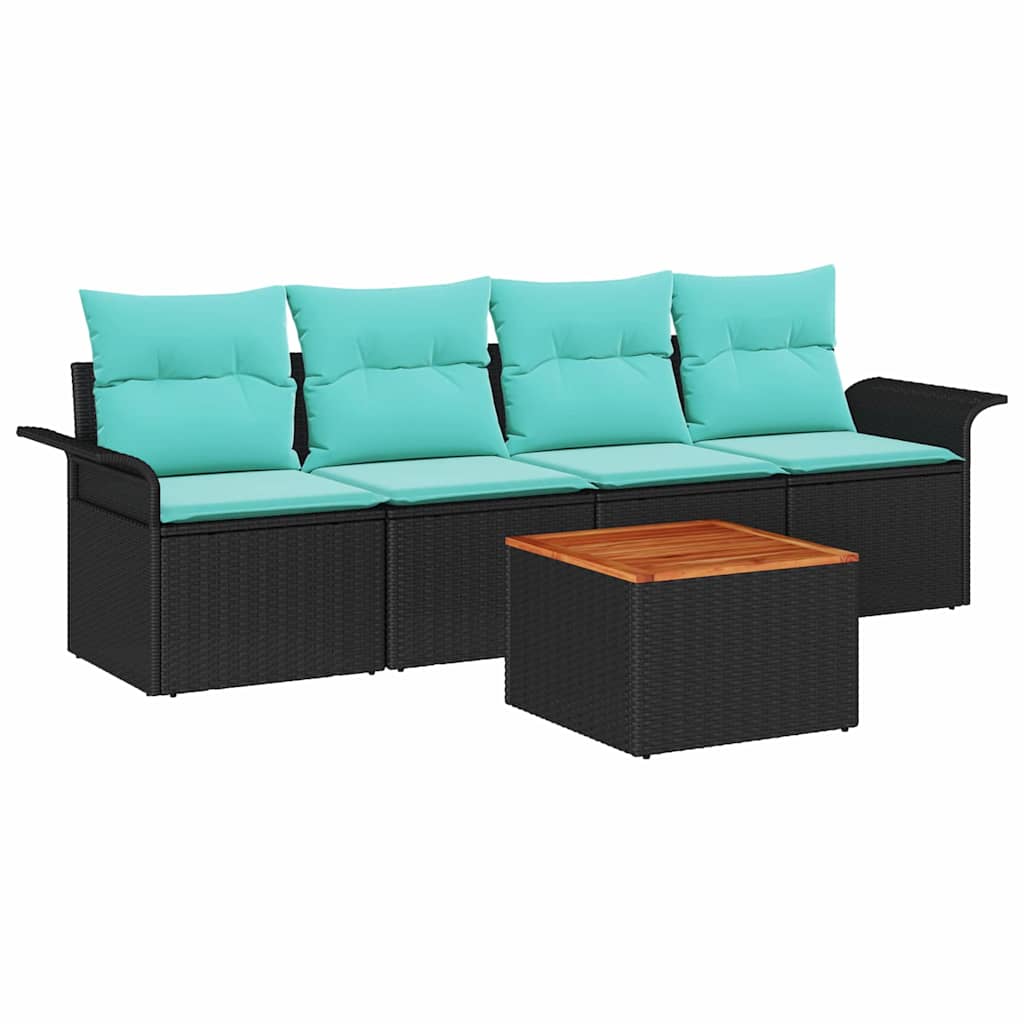 Havesofa Sæt med opbevaring 5 pcs Sort og turkis polyrattan