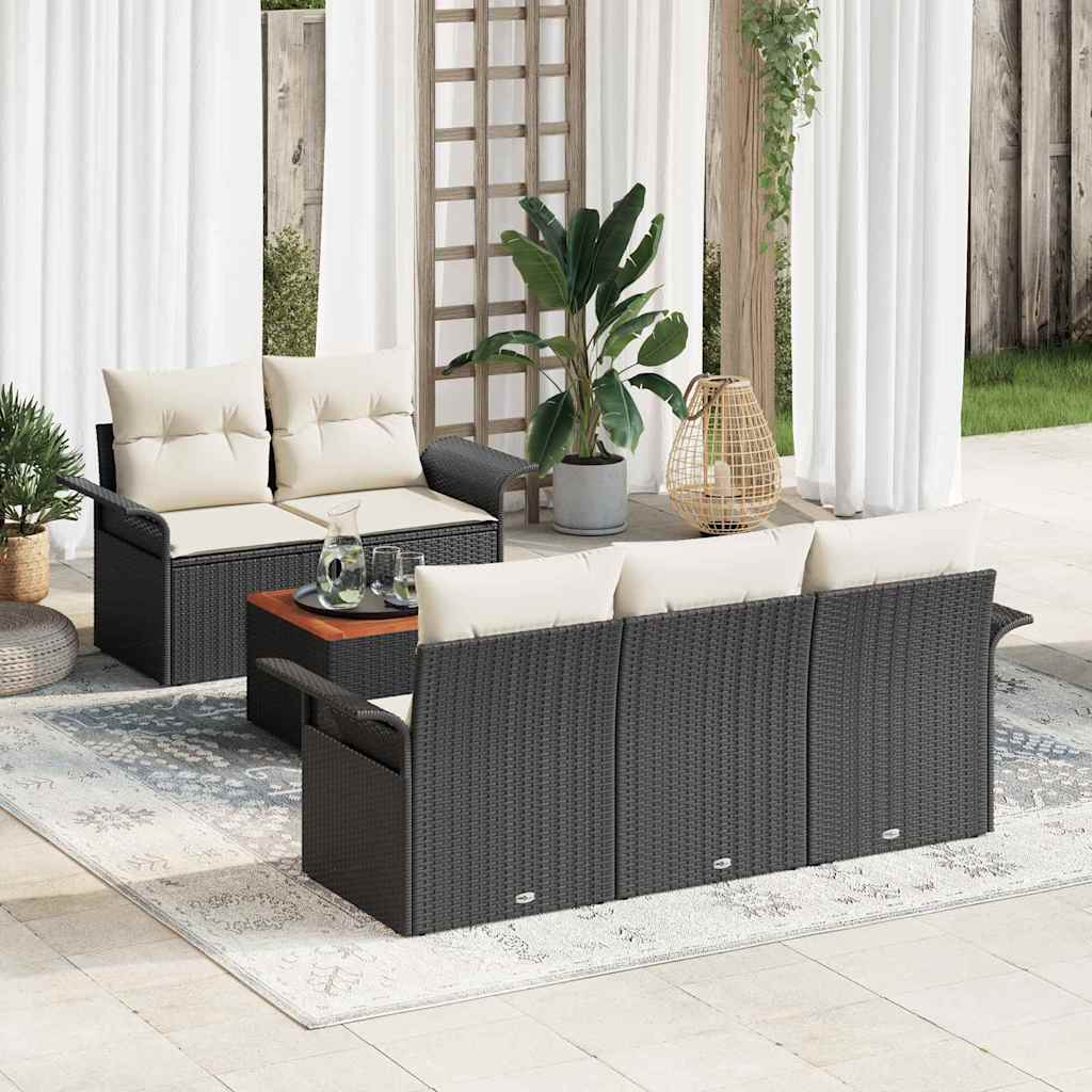 Havesofa Sæt med opbevaring 6 pcs Sort og Cream polyrattan