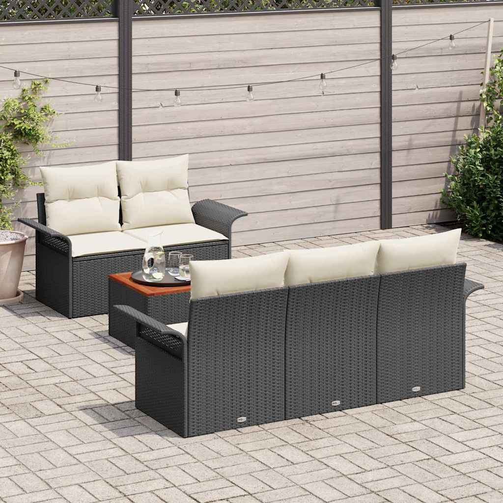 Havesofa Sæt med opbevaring 6 pcs Sort og Cream polyrattan