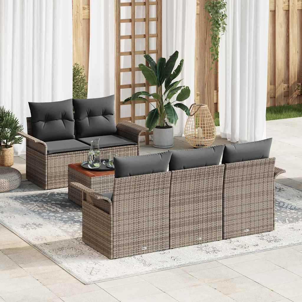Havesofa Sæt med opbevaring 6 pcs Grå polyrattan