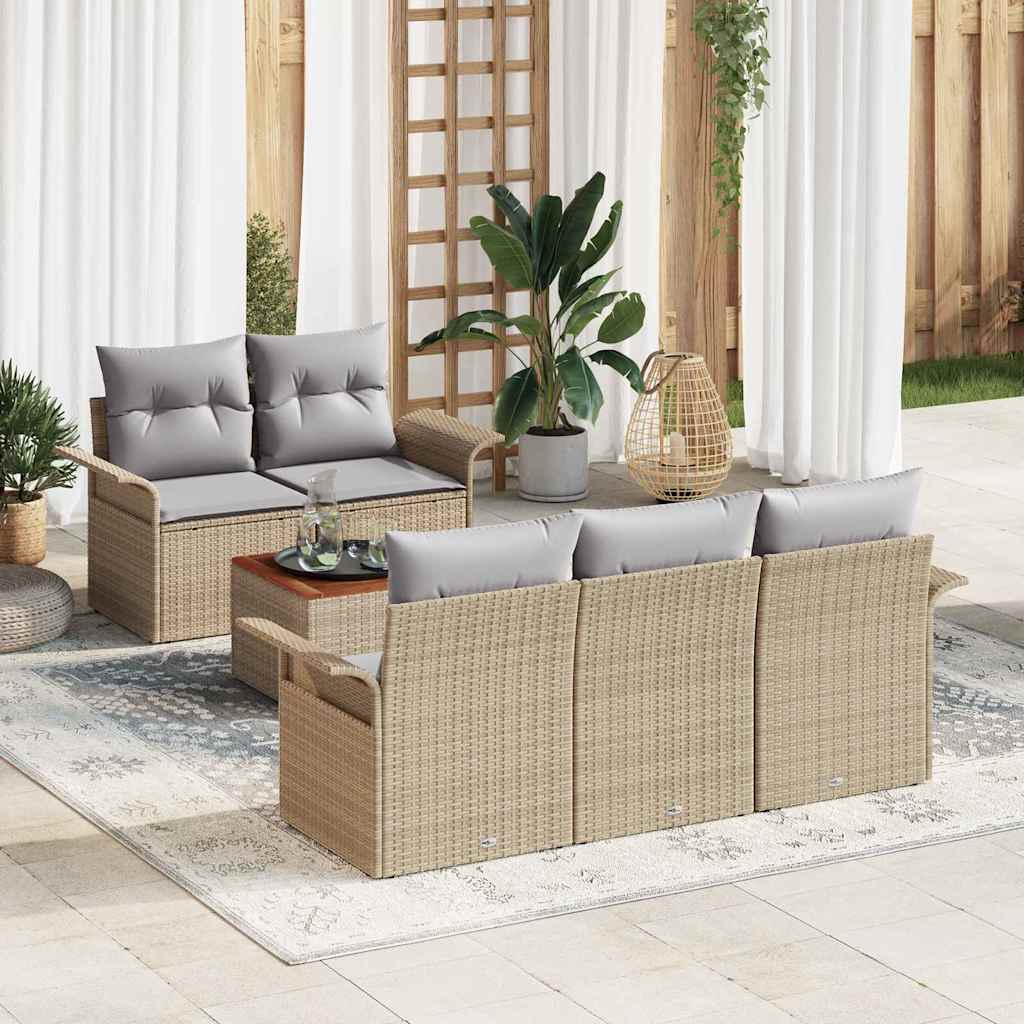 Havesofa Sæt med opbevaring 6 pcs Beige og lys grå polyrattan