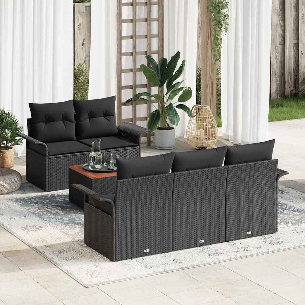 Havesofa Sæt med opbevaring 6 pcs Sort polyrattan