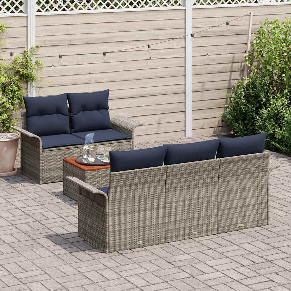 Havesofa Sæt med opbevaring 6 pcs Grå og Marineblå polyrattan