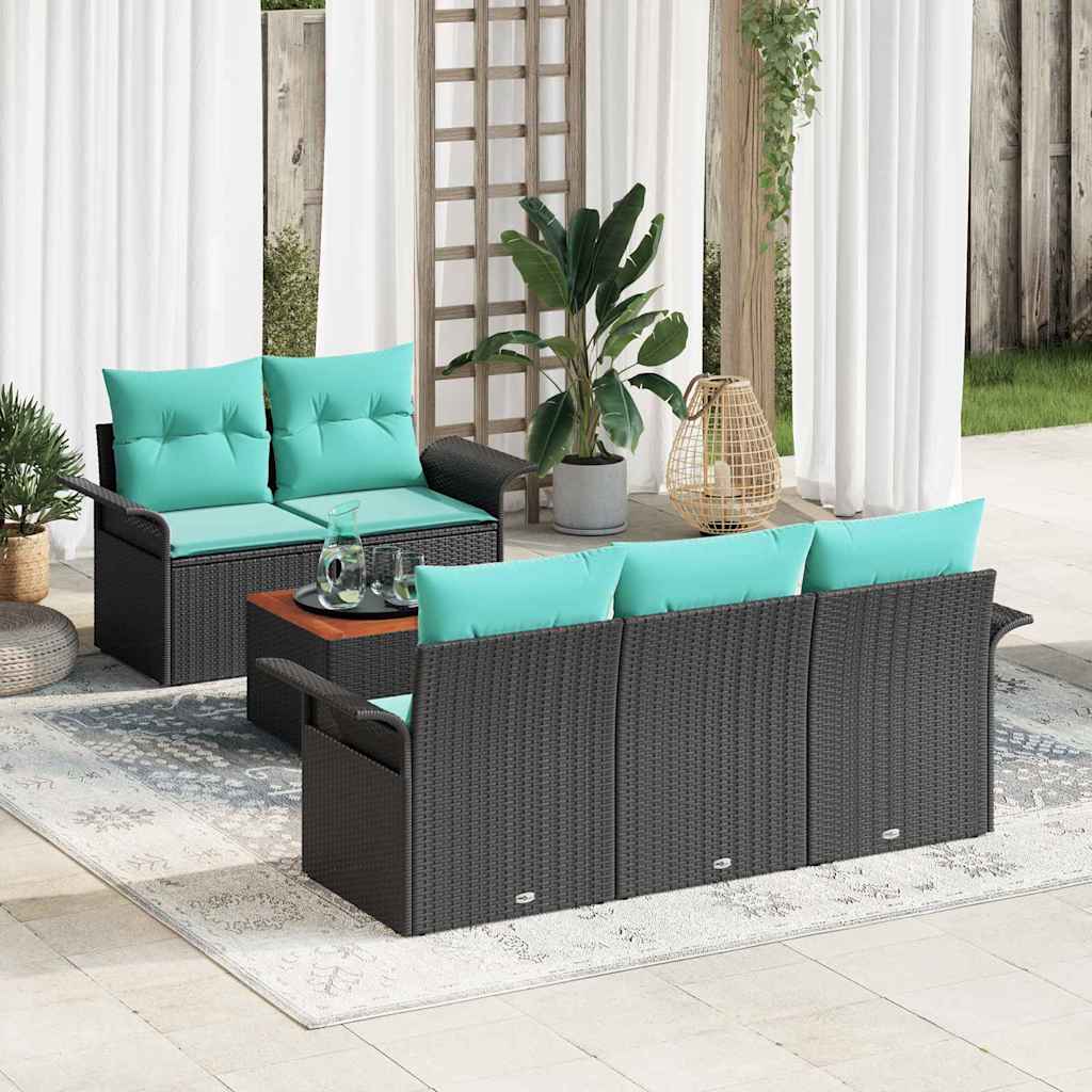 Havesofa Sæt med opbevaring 6 pcs Sort og turkis polyrattan