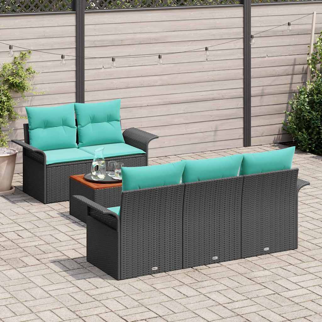 Havesofa Sæt med opbevaring 6 pcs Sort og turkis polyrattan