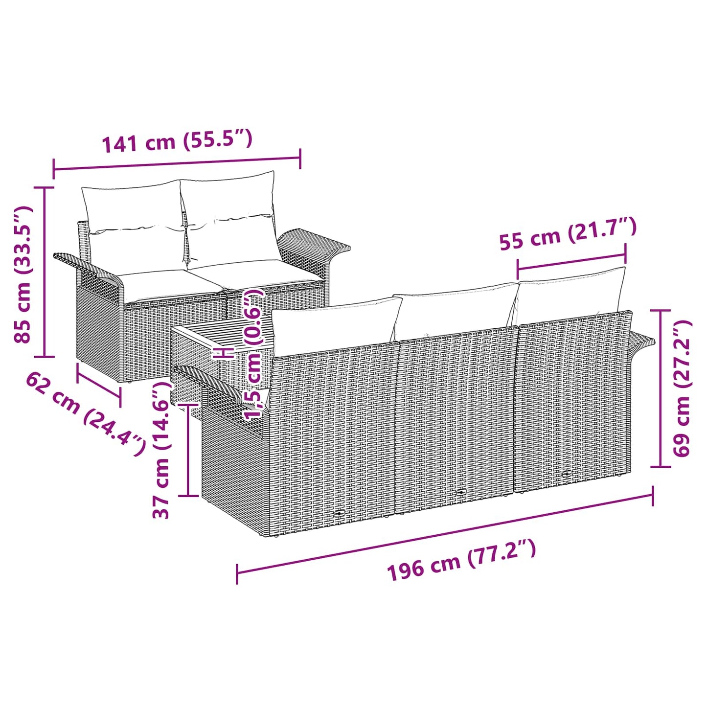 Havesofa Sæt med opbevaring 6 pcs Sort og turkis polyrattan