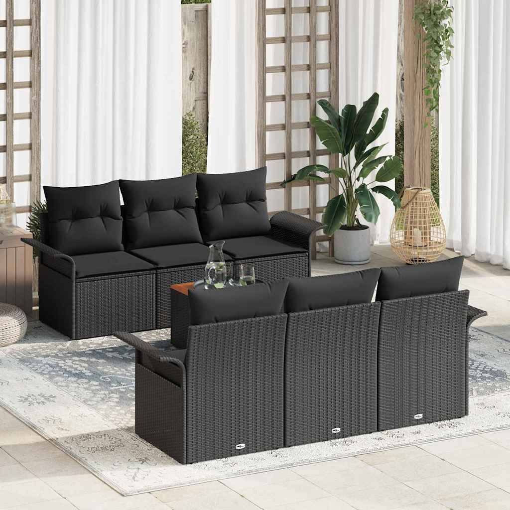 Havesofa Sæt med opbevaring 7 pcs Sort polyrattan