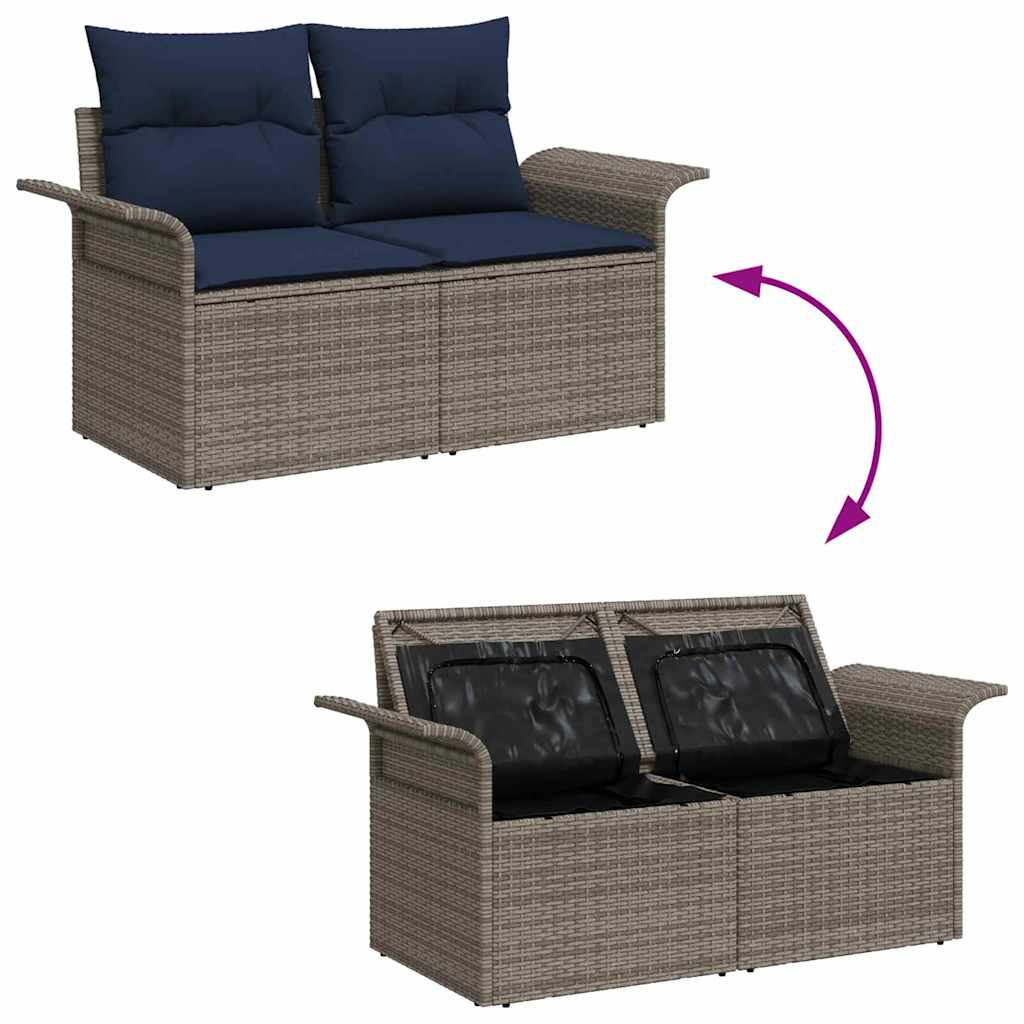 Havesofa Sæt med opbevaring 7 pcs Grå og Marineblå polyrattan