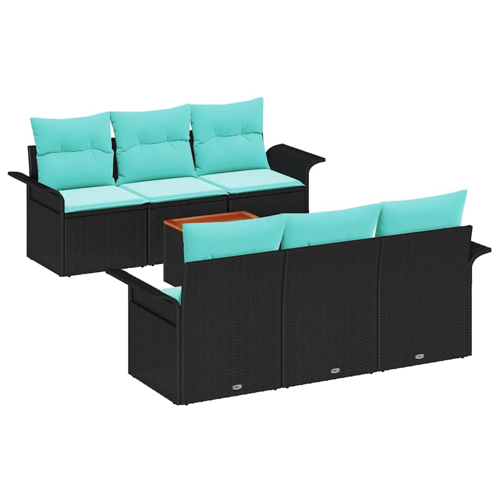 Havesofa Sæt med opbevaring 7 pcs Sort og turkis polyrattan