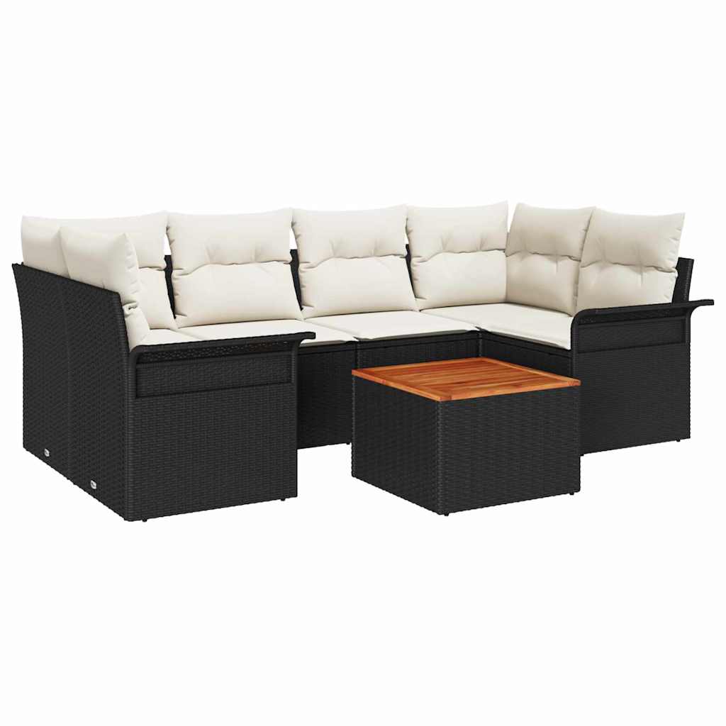 Havesofa Sæt med opbevaring 7 pcs Sort og Cream polyrattan
