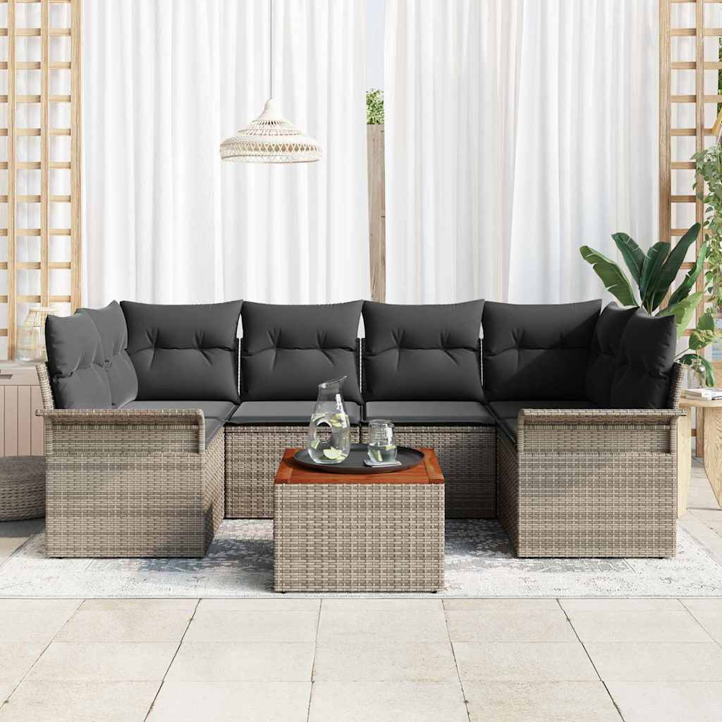 Havesofa Sæt med opbevaring 7 pcs Grå polyrattan