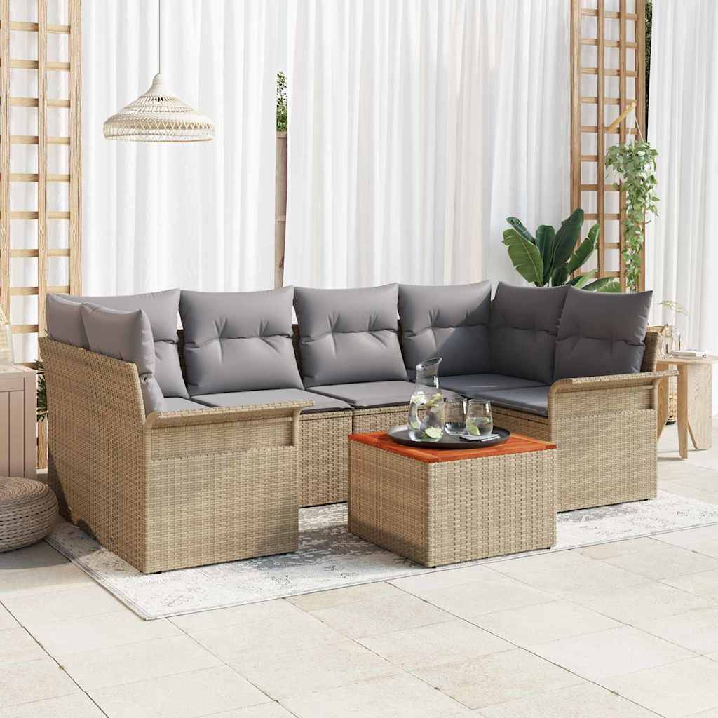 Havesofa Sæt med opbevaring 7 pcs Beige og lys grå polyrattan