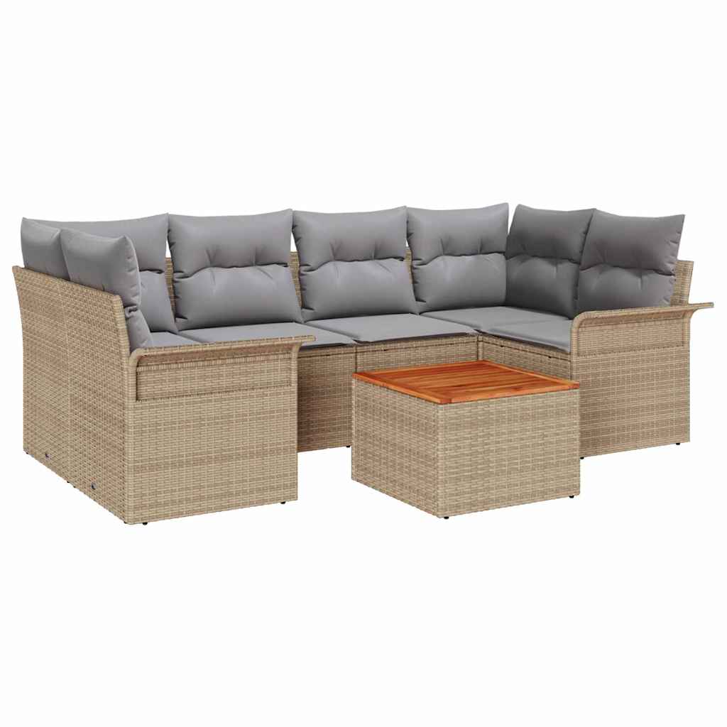 Havesofa Sæt med opbevaring 7 pcs Beige og lys grå polyrattan