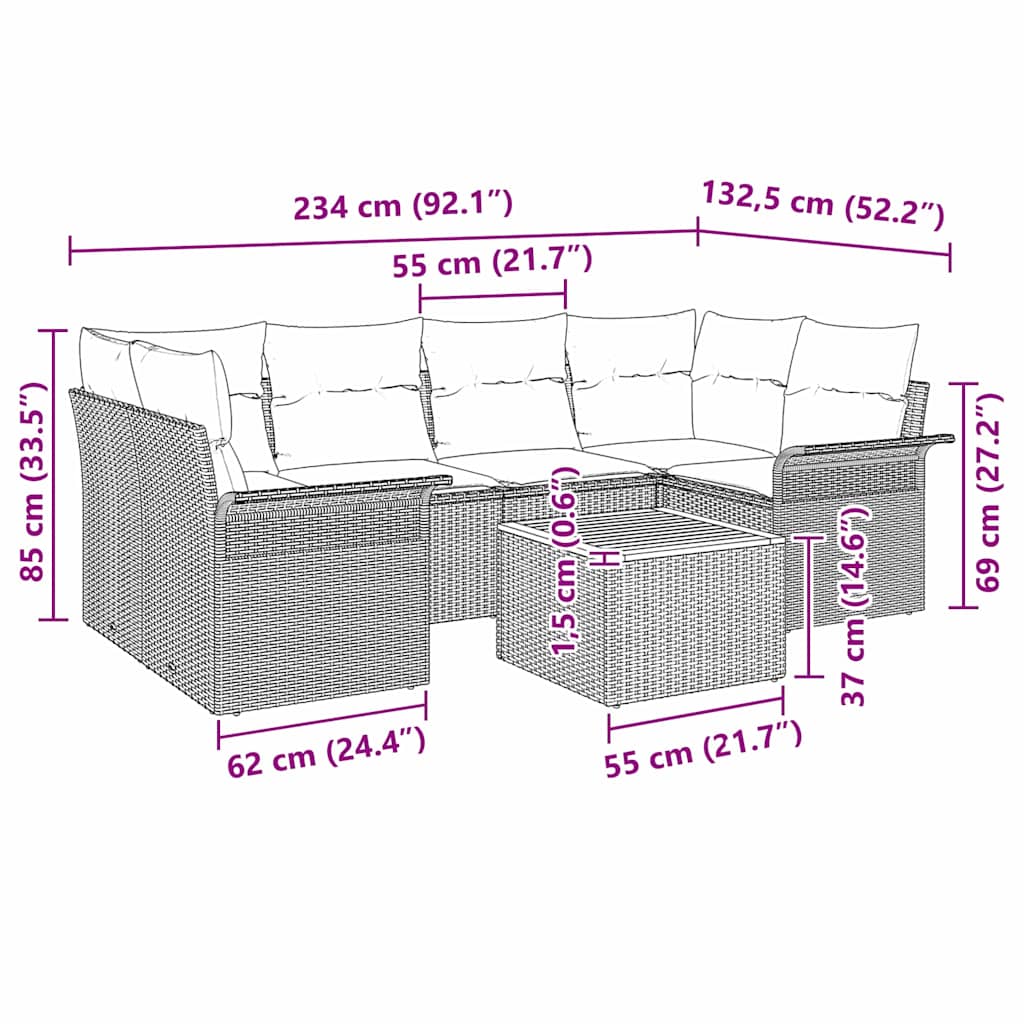 Havesofa Sæt med opbevaring 7 pcs Sort polyrattan