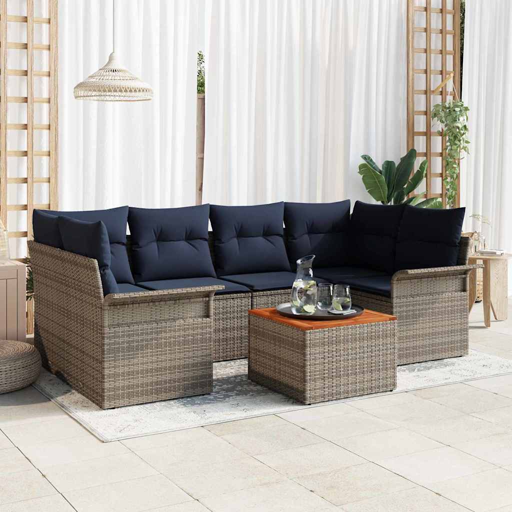 Havesofa Sæt med opbevaring 7 pcs Grå og Marineblå polyrattan