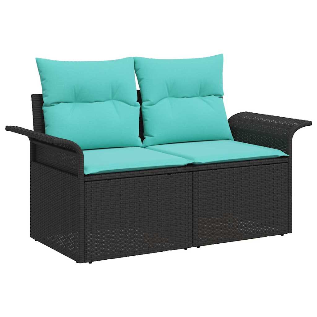Havesofa Sæt med opbevaring 7 pcs Sort og turkis polyrattan
