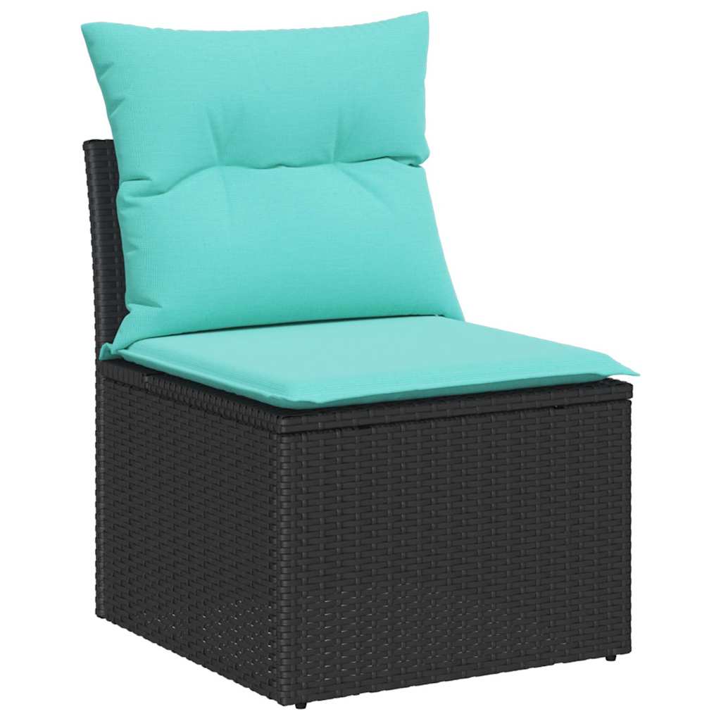 Havesofa Sæt med opbevaring 7 pcs Sort og turkis polyrattan