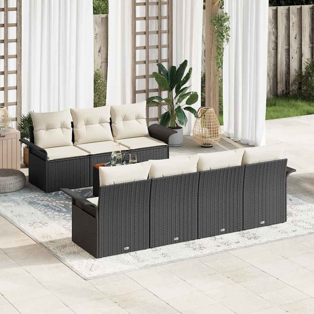 Havesofa Sæt med opbevaring 8 pcs Sort og Cream polyrattan