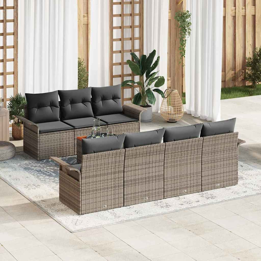 Havesofa Sæt med opbevaring 8 pcs Grå polyrattan