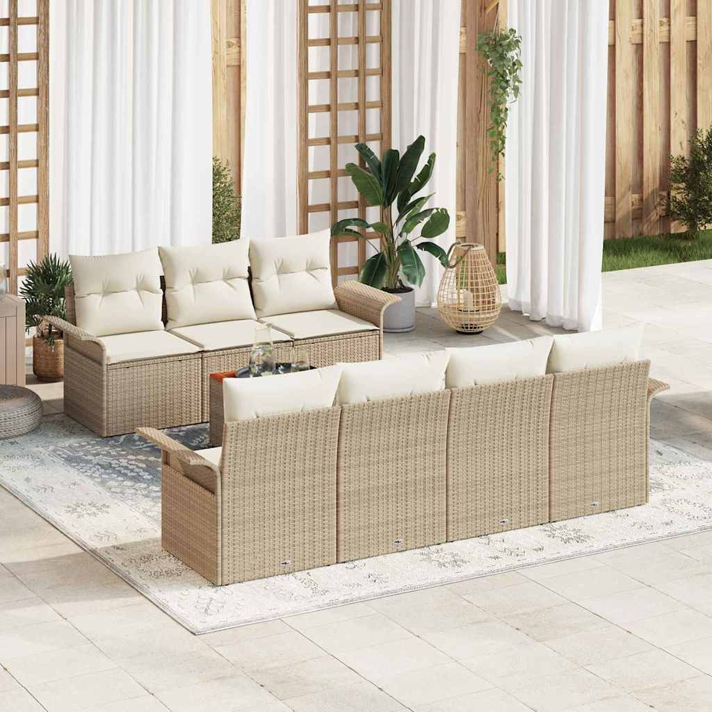 Havesofa Sæt 8 stk. 7-Antal sæder Beige og creme polyrattan