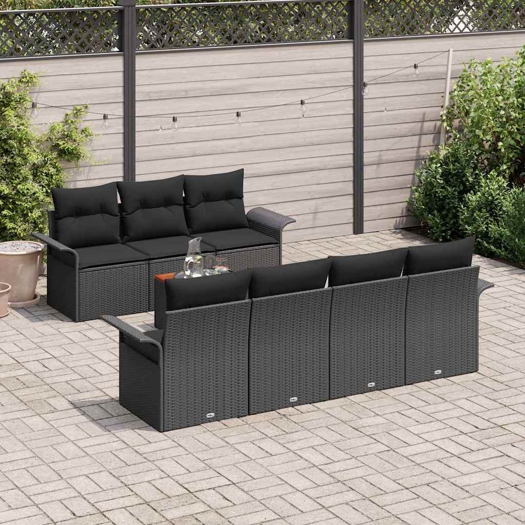 Havesofa Sæt med opbevaring 8 pcs Sort polyrattan