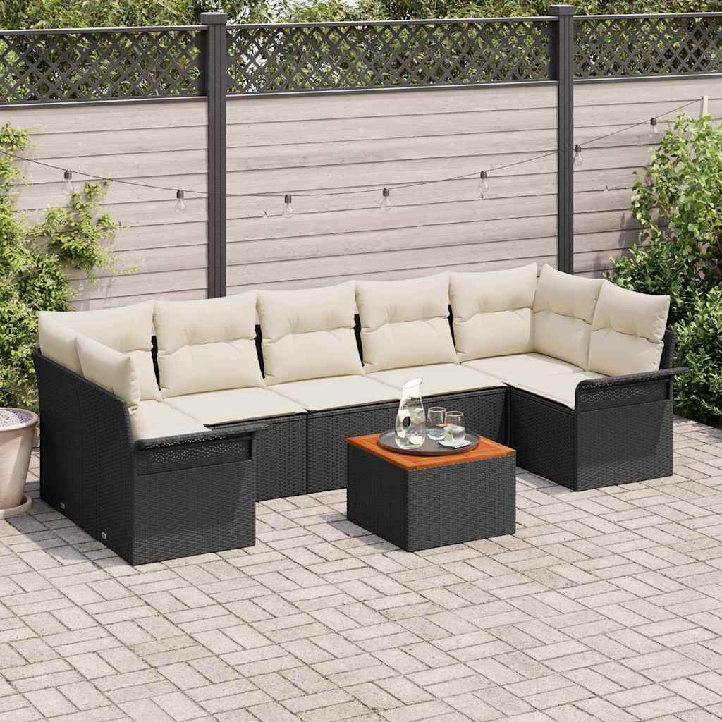 Havesofa Sæt med opbevaring 8 pcs Sort og Cream polyrattan