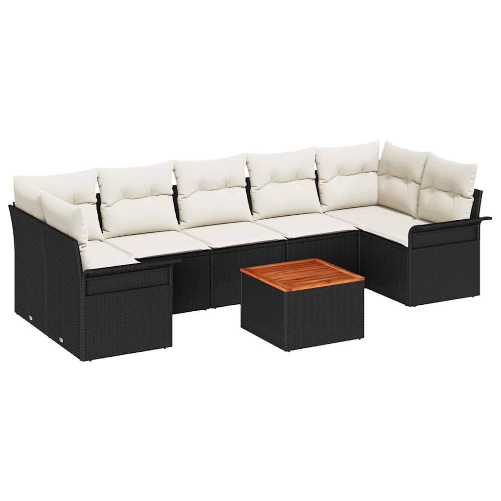 Havesofa Sæt med opbevaring 8 pcs Sort og Cream polyrattan