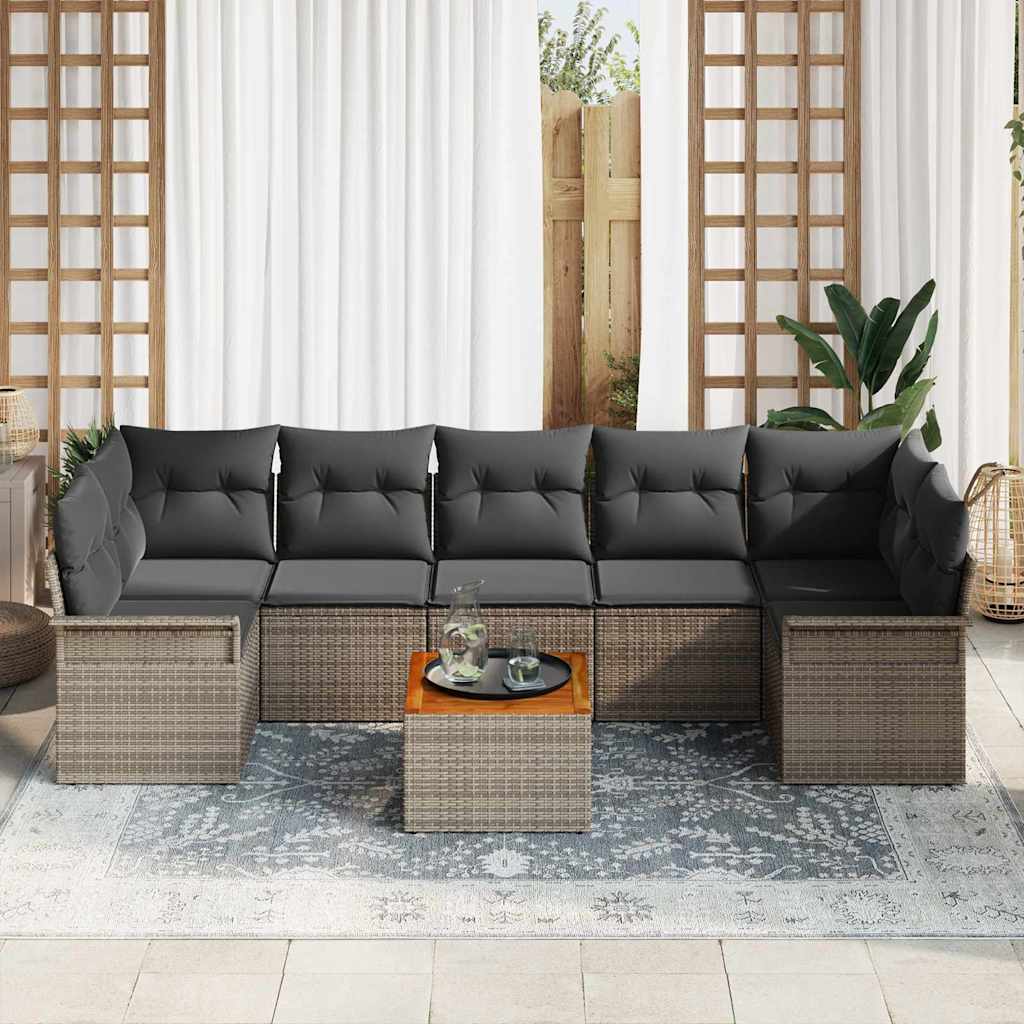 Havesofa Sæt med opbevaring 8 pcs Grå polyrattan