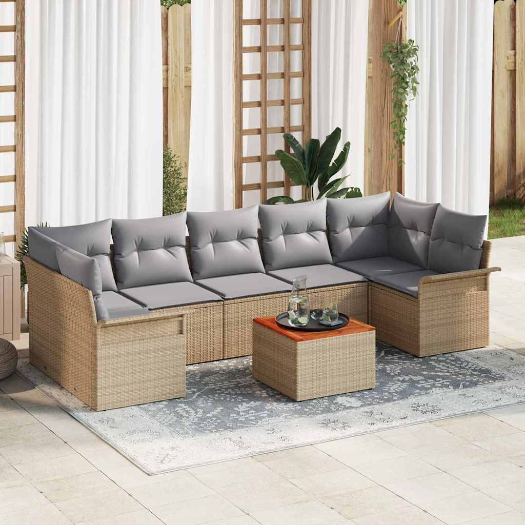 Havesofa Sæt med opbevaring 8 pcs Beige og lys grå polyrattan