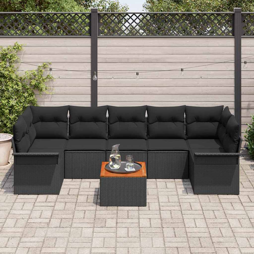 Havesofa Sæt med opbevaring 8 pcs Sort polyrattan