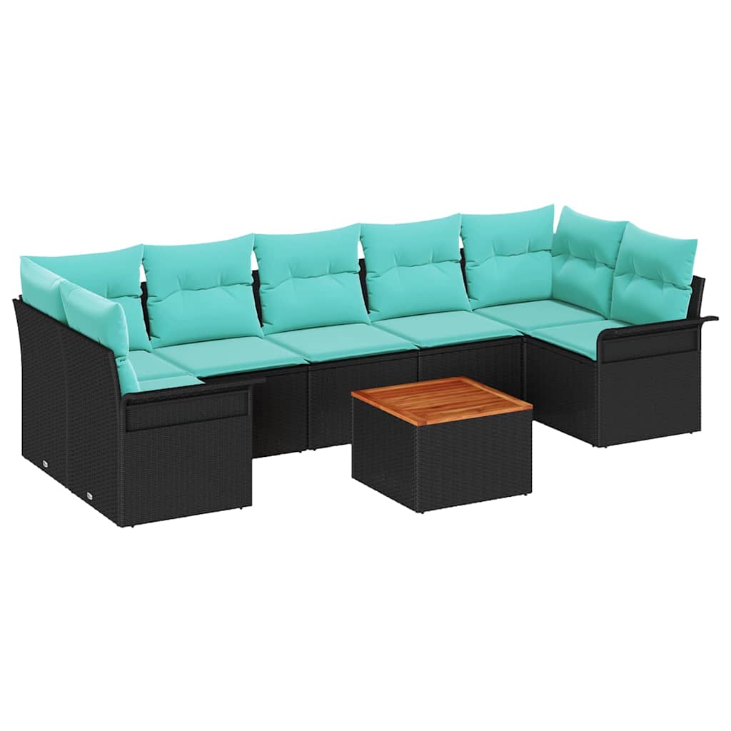 Havesofa Sæt med opbevaring 8 pcs Sort og turkis polyrattan