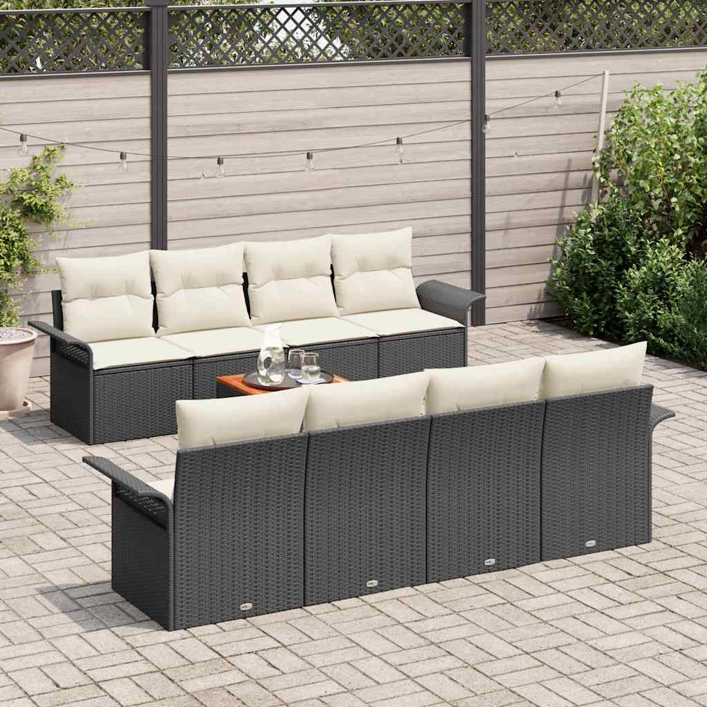Havesofa Sæt med opbevaring 9 pcs Sort og Cream polyrattan
