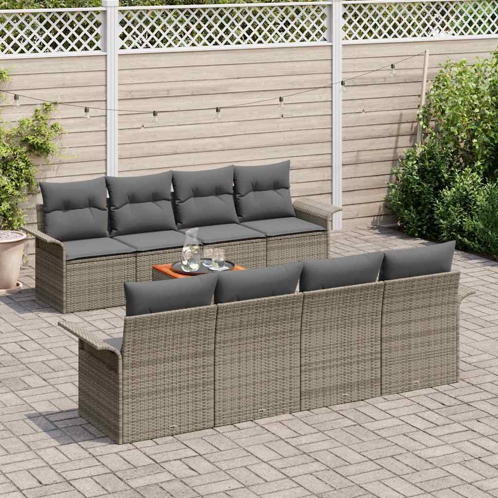 Havesofa Sæt med opbevaring 9 pcs Grå polyrattan