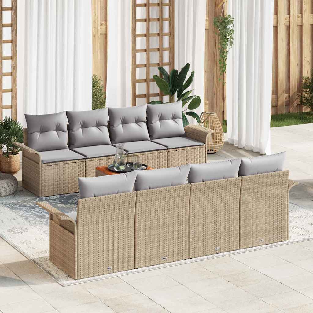 Havesofa Sæt med opbevaring 9 pcs Beige og lys grå polyrattan