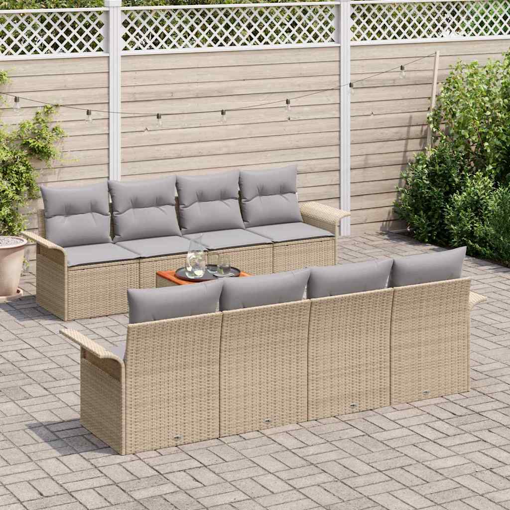Havesofa Sæt med opbevaring 9 pcs Beige og lys grå polyrattan