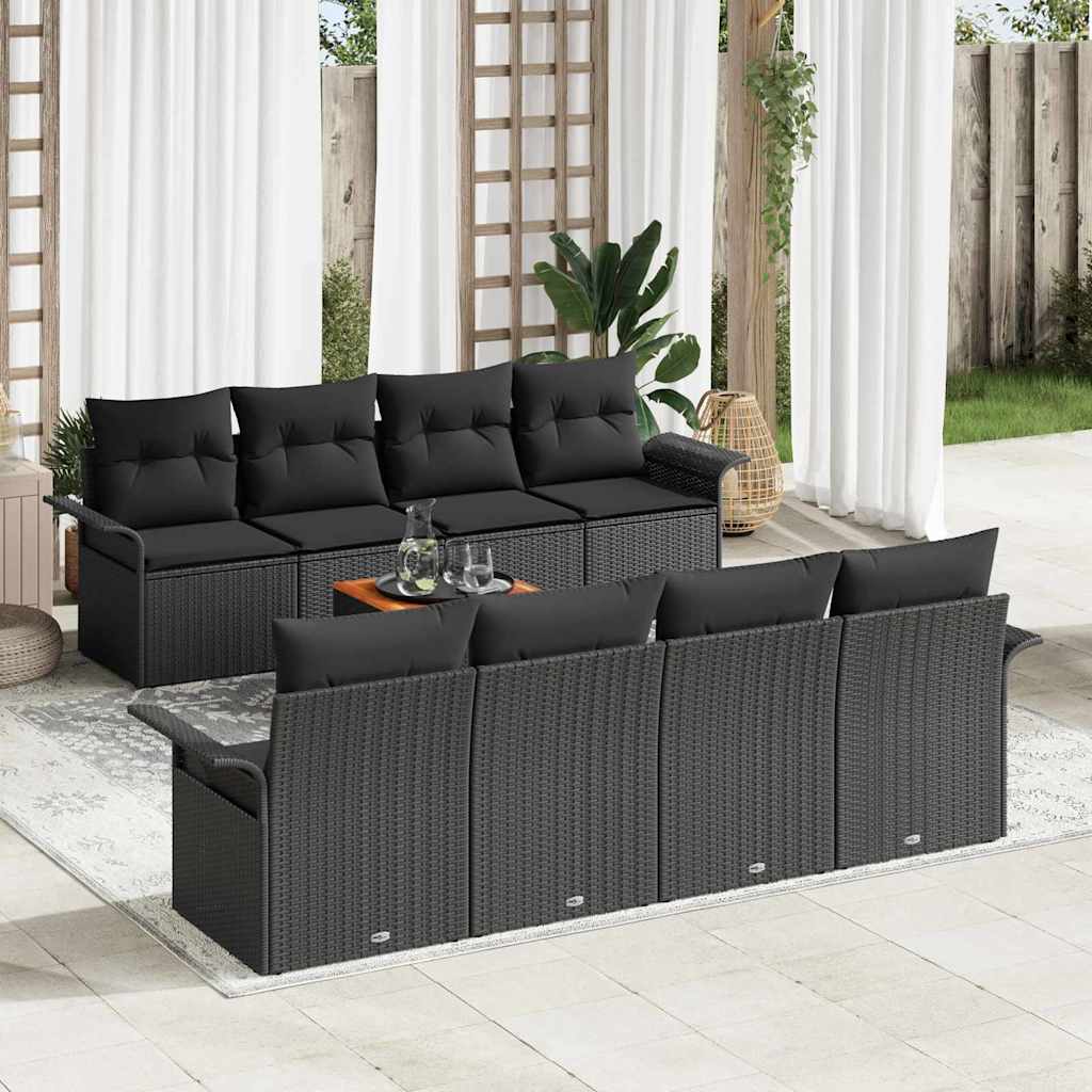 Havesofa Sæt med opbevaring 9 pcs Sort polyrattan