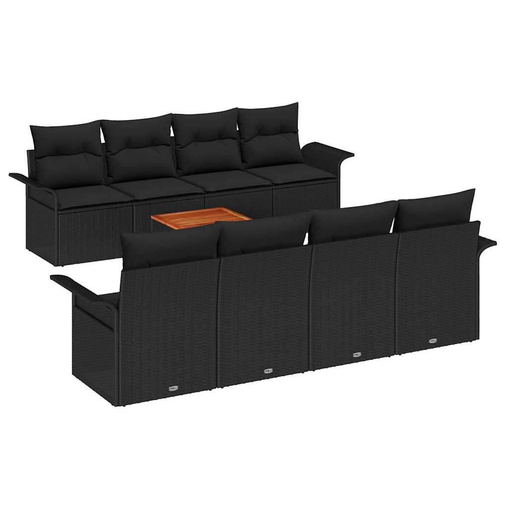 Havesofa Sæt med opbevaring 9 pcs Sort polyrattan