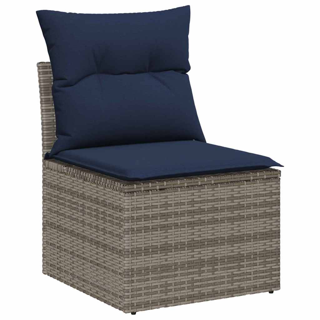 Havesofa Sæt med opbevaring 9 pcs Grå og Marineblå polyrattan