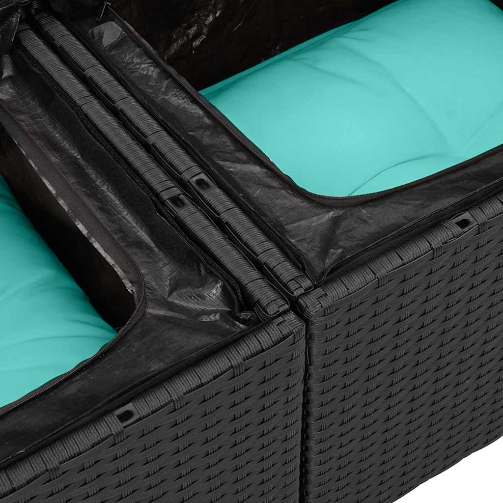 Havesofa Sæt med opbevaring 9 pcs Sort og turkis polyrattan