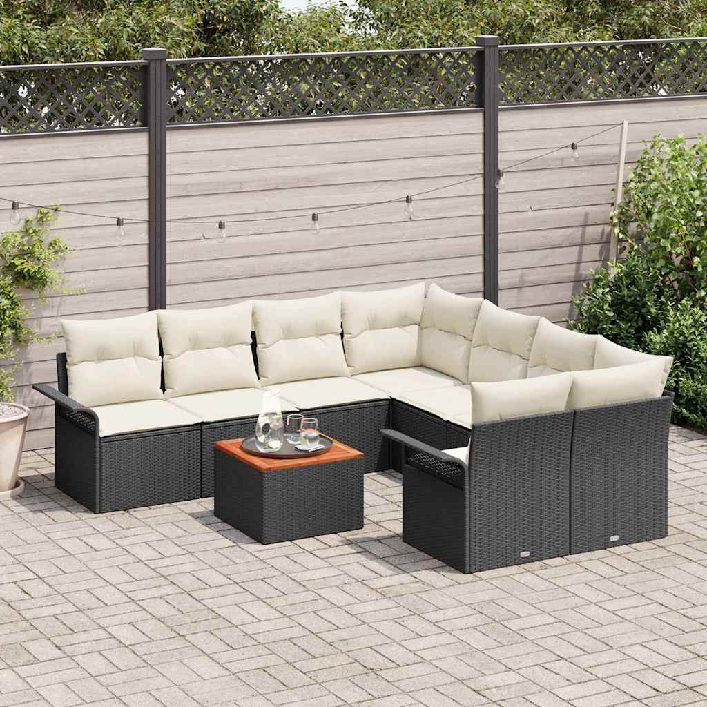 Havesofa Sæt med opbevaring 9 pcs Sort og Cream polyrattan