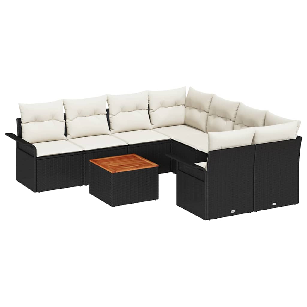 Havesofa Sæt med opbevaring 9 pcs Sort og Cream polyrattan