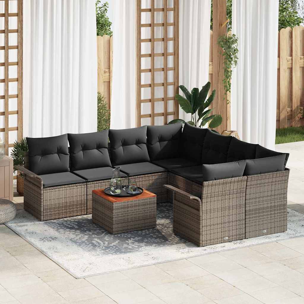 Havesofa Sæt med opbevaring 9 pcs Grå polyrattan