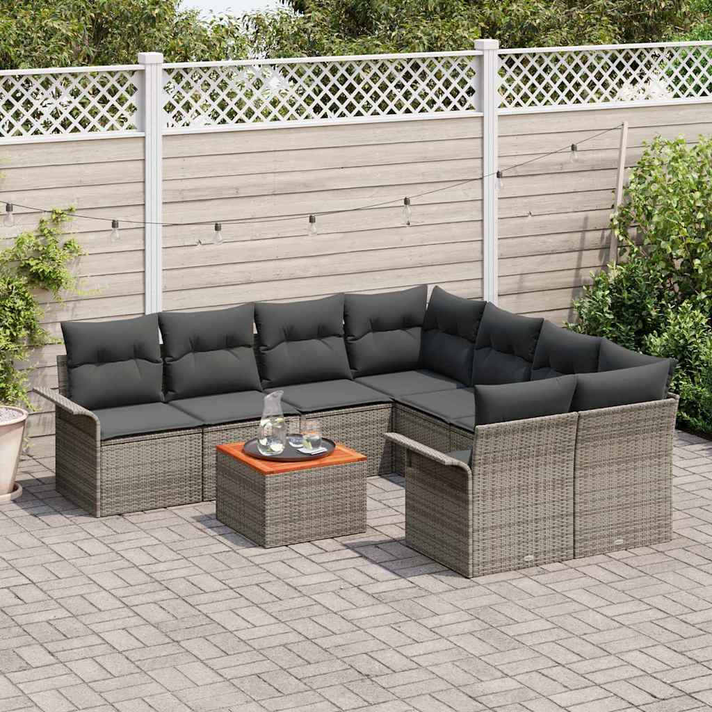 Havesofa Sæt med opbevaring 9 pcs Grå polyrattan