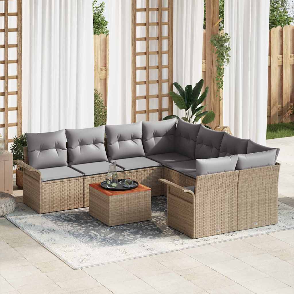 Havesofa Sæt med opbevaring 9 pcs Beige og lys grå polyrattan