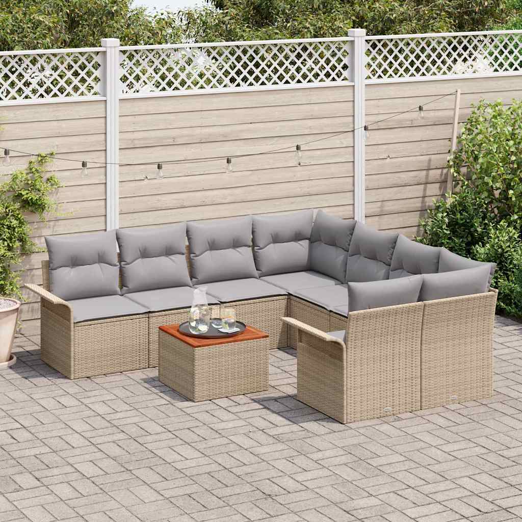 Havesofa Sæt med opbevaring 9 pcs Beige og lys grå polyrattan