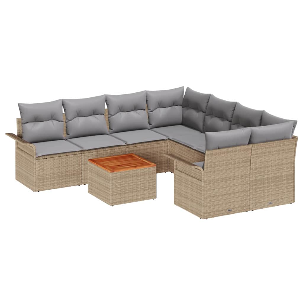 Havesofa Sæt med opbevaring 9 pcs Beige og lys grå polyrattan