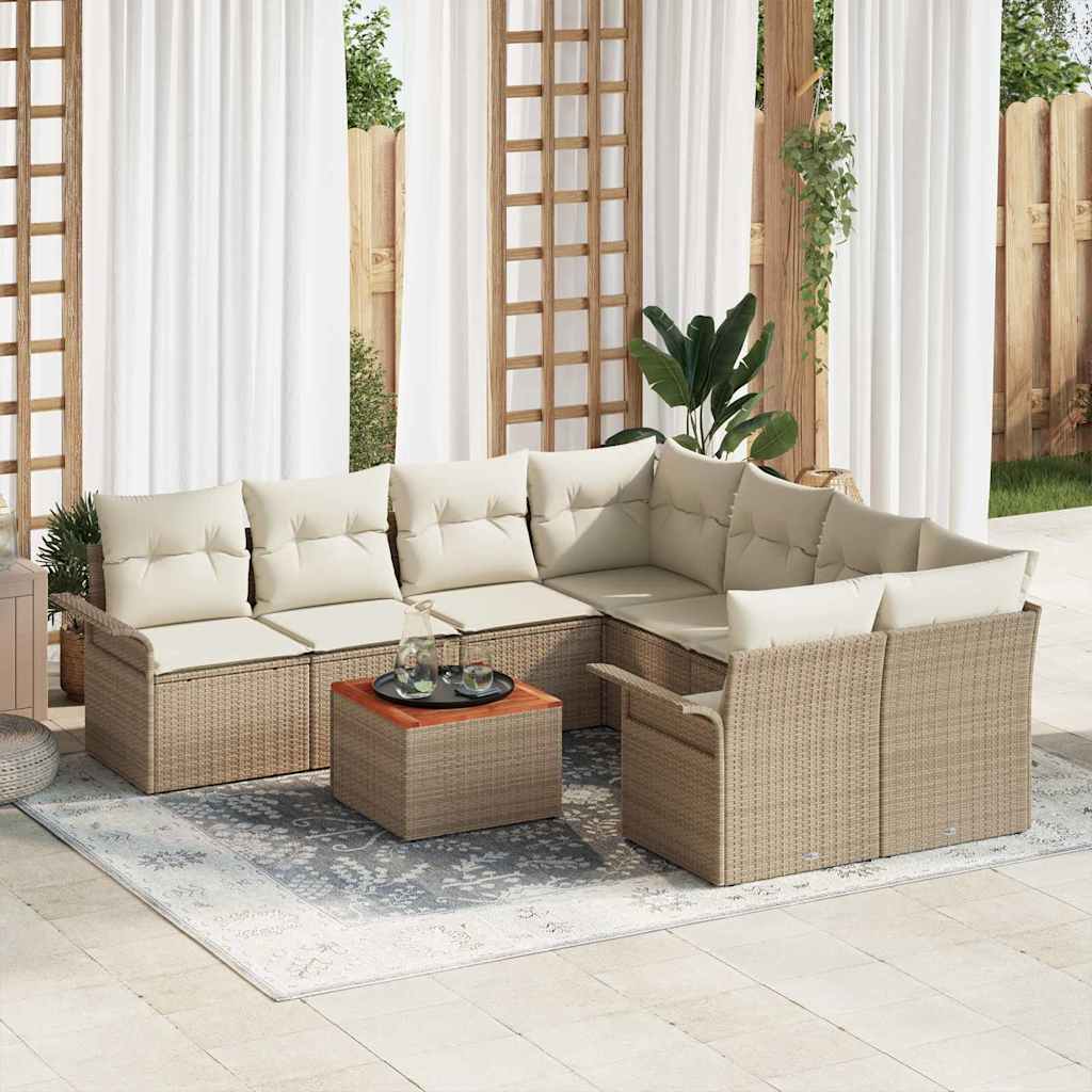 Havesofa Sæt med opbevaring 9 pcs Beige og creme polyrattan
