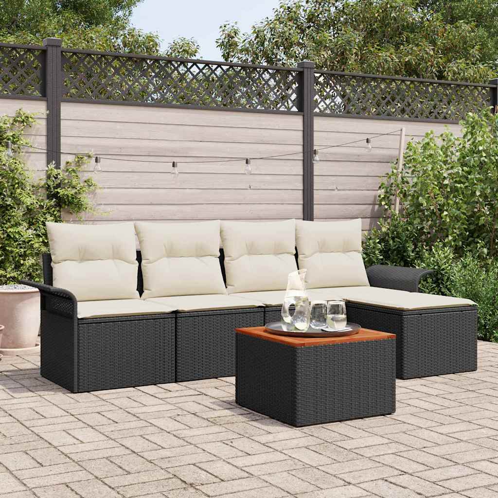 Havesofa Sæt med opbevaring 6 pcs Sort og Cream polyrattan