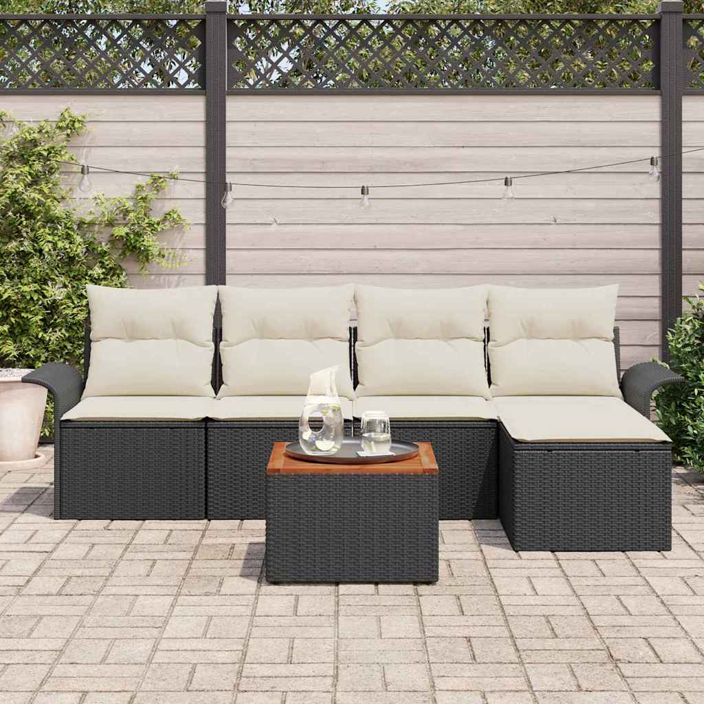 Havesofa Sæt med opbevaring 6 pcs Sort og Cream polyrattan